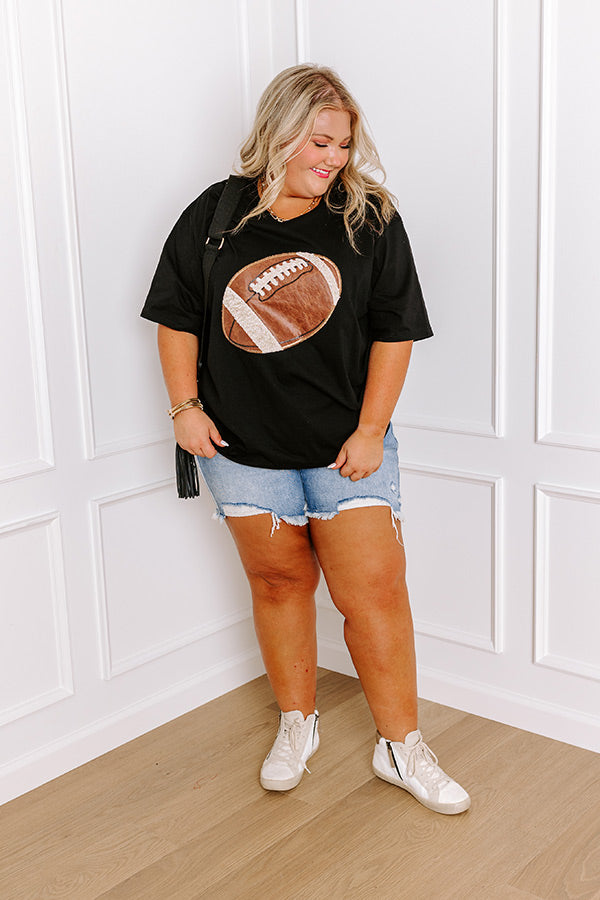 Premium Kickoff Cutie Embroidered Oversized Tee - Black Curves