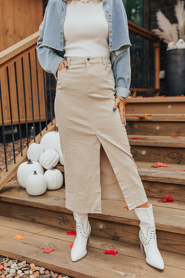 Premium High Waist Denim Skirt - Cream | Ultimate Fall Fashion