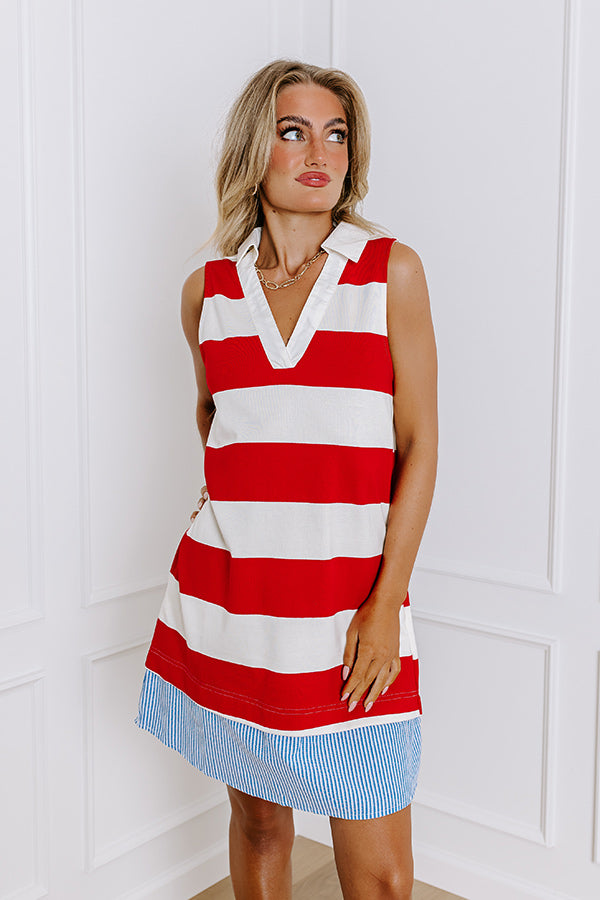 Premium Nautical Charm Mini Dress - Classic Red Stripe