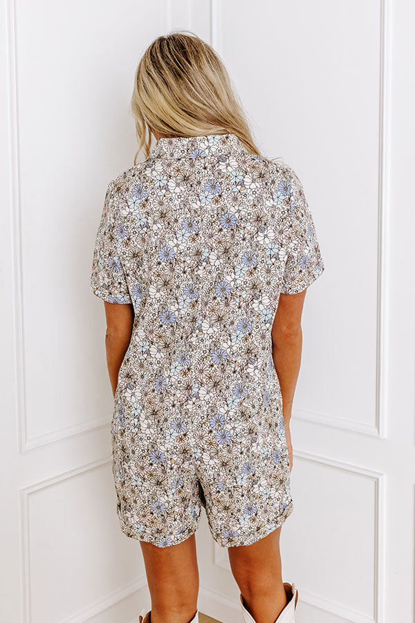 Premium Floral Denim Romper - Cream | Ultimate Summer Style