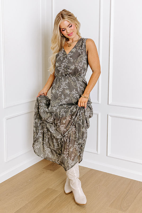 Premium Charcoal Floral Midi Dress - Ultimate Style for Curves