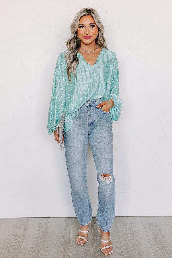 Ultimate Aqua Pleated Shift Top - Premium Statement Piece