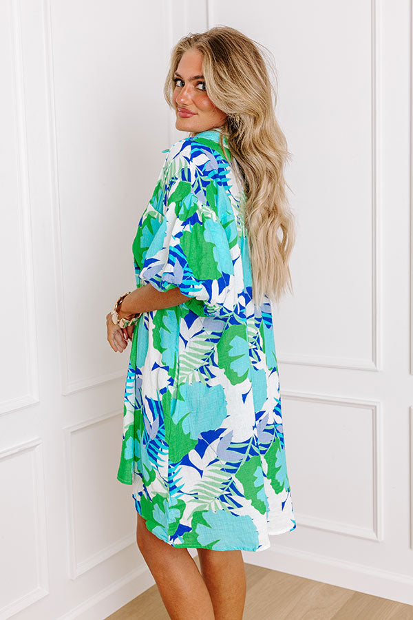 Premium Tropical Escape Button-Down Mini Dress