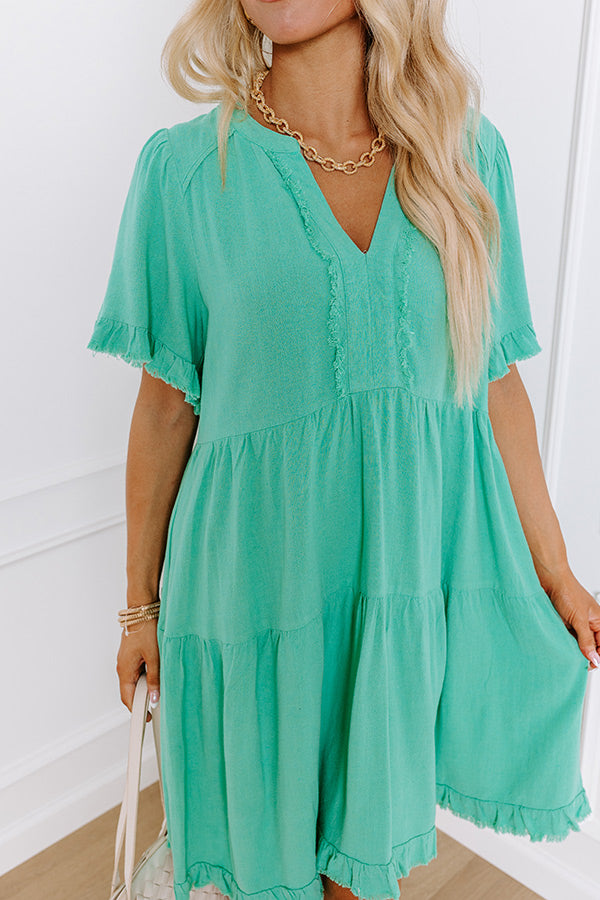 Premium Linen-Blend Mini Dress in Sea Glass - Effortless Chic Style