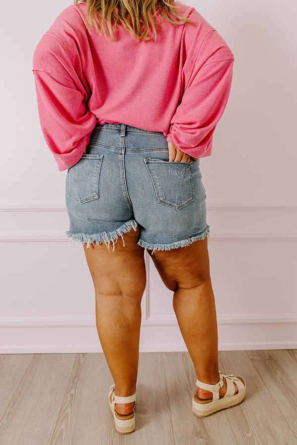 Premium Hazel Midrise Frayed Denim Shorts for Curves