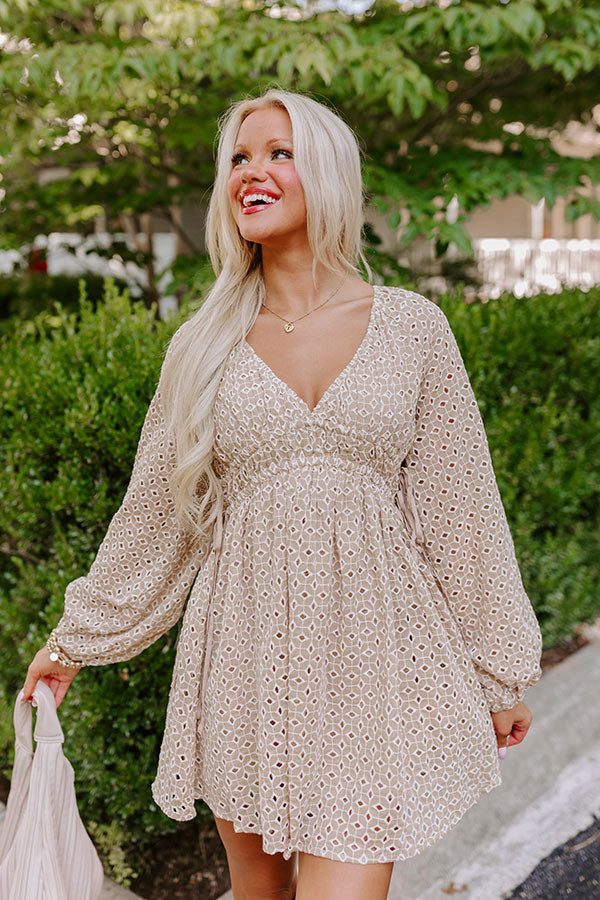 Ultimate Romance In The Air Eyelet Mini Dress - Khaki