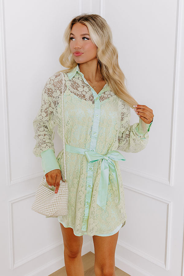 Premium Lace Mini Dress - Mint Elegance