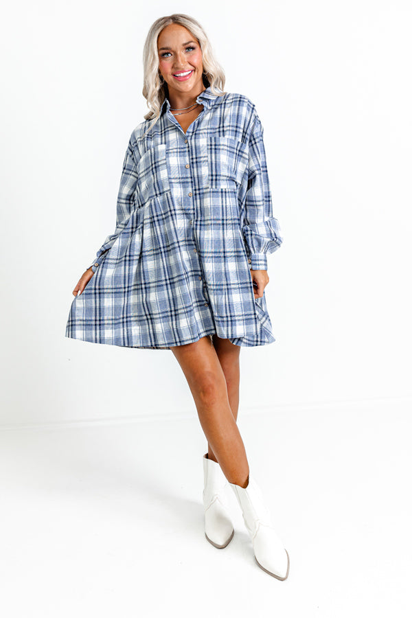 Premium Toffee Kisses Flannel Dress - Airy Blue