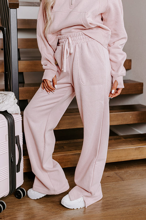 Premium Cozy Coffee Run Pants - Soft Pink