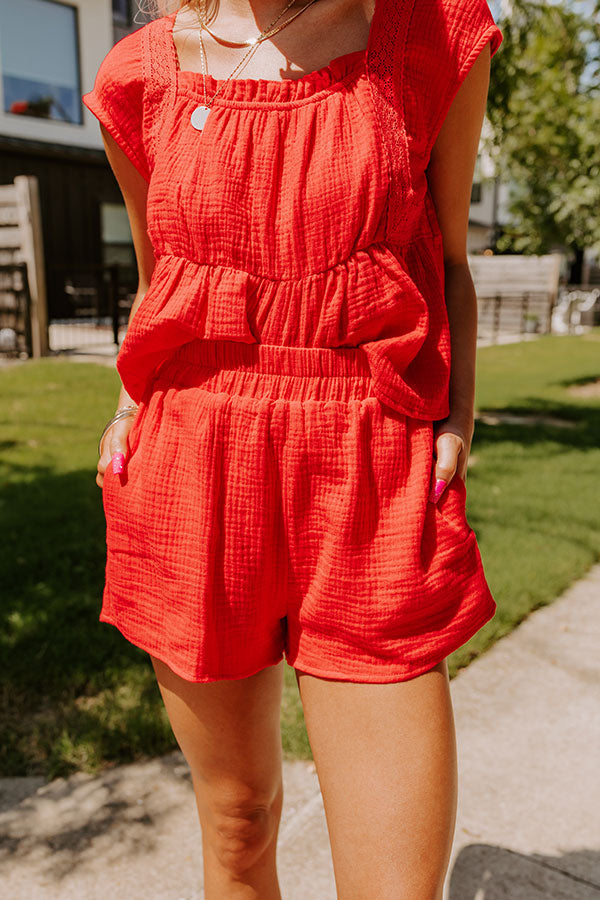 Premium Americana High Waist Shorts - Vibrant Red