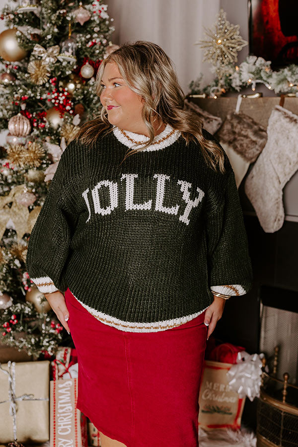 Premium Holiday Vibes Knit Sweater - Jolly Hunter Green Curves