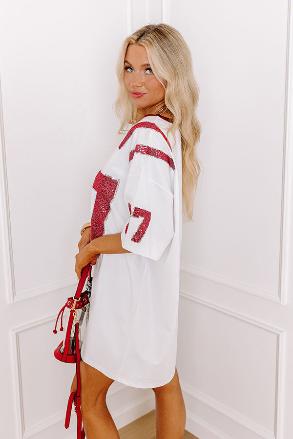 Ultimate Game Day Faux Leather Mini Dress - White with Sequin Detail