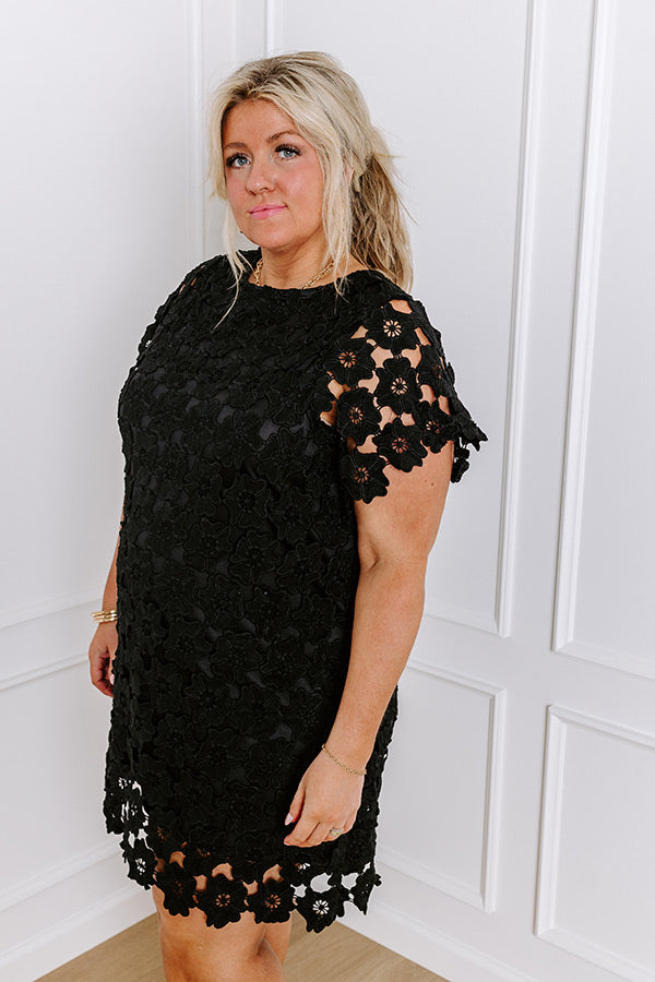 Ultimate Dainty Darling Floral Crochet Mini Dress - Black Curves