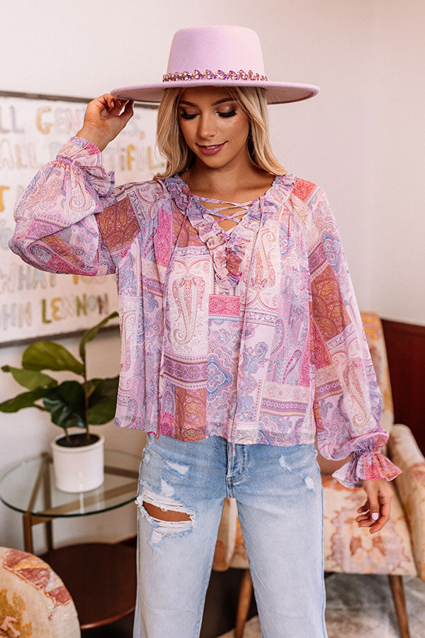 Premium Paisley Lace-Up Shift Top