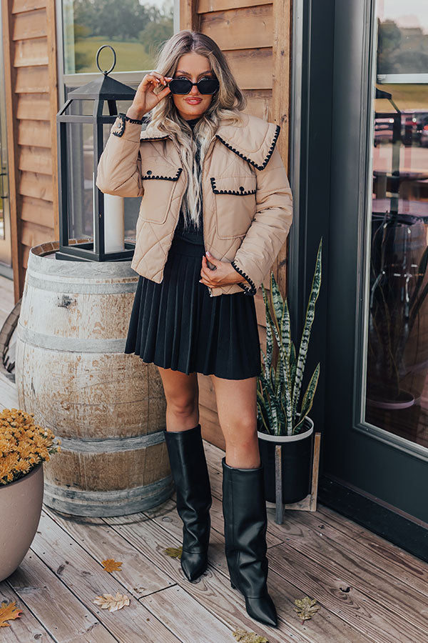 Premium Uptown Girl Quilted Jacket - Khaki Style