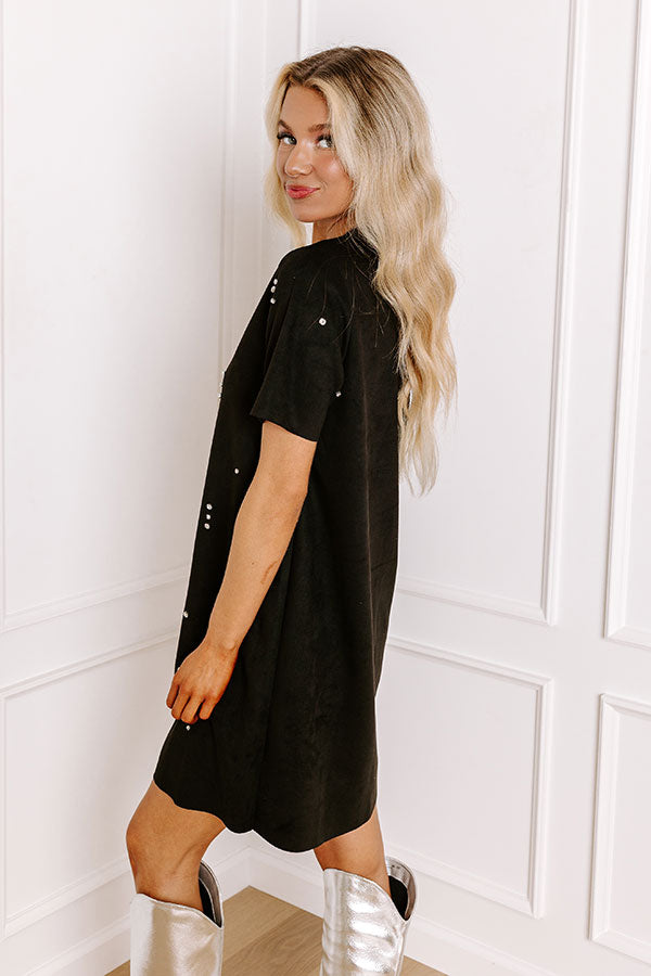 Ultimate Rooftop Soiree Faux Suede Rhinestone Mini Dress