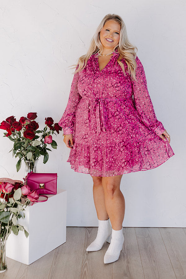 Ultimate Fuchsia Chiffon Shift Dress - Animal Print & Shimmer Accents