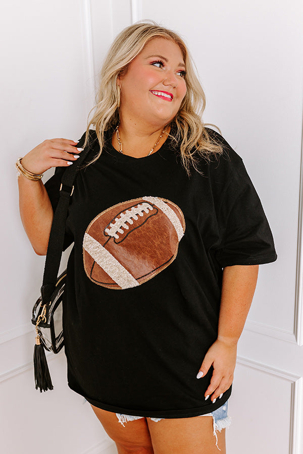 Premium Kickoff Cutie Embroidered Oversized Tee - Black Curves