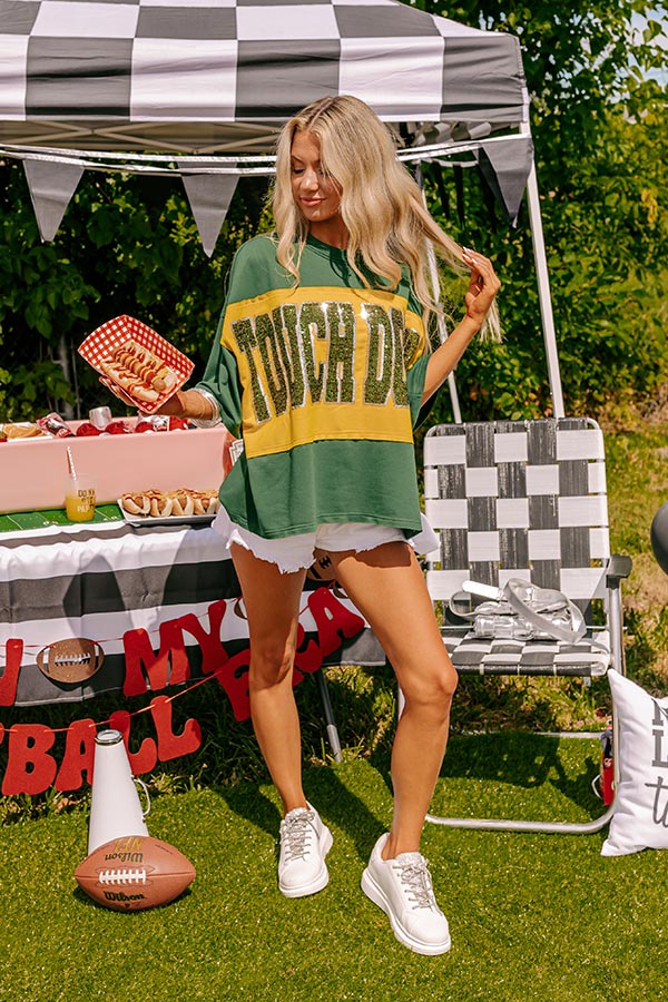 Ultimate Touch Down Sequin Oversized Tee - Team Spirit in Green