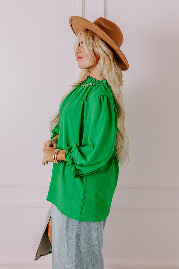 Premium Brunch Date Shift Top - Kelly Green Curves