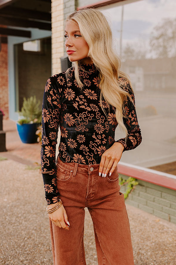 Premium Paris Nights Floral Velvet Burnout Top