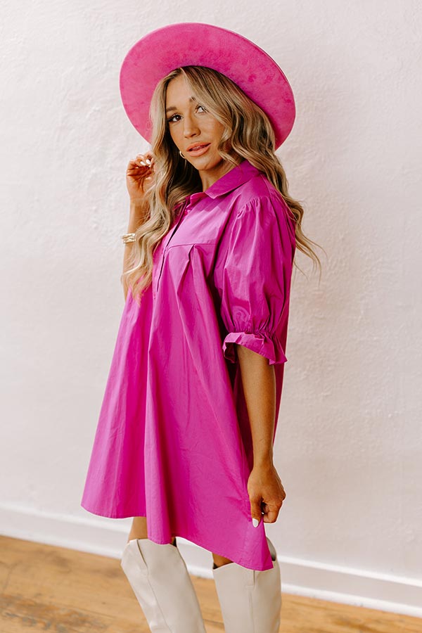 Premium Mimosa Social Hour Button Down Mini Dress - Fuchsia Chic