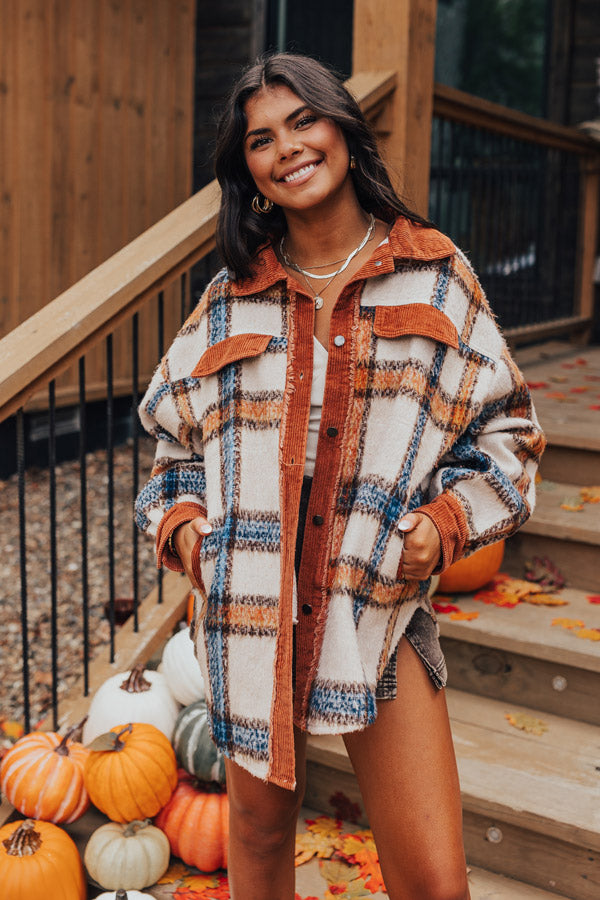 Premium Brown Sugar Plaid Corduroy Jacket