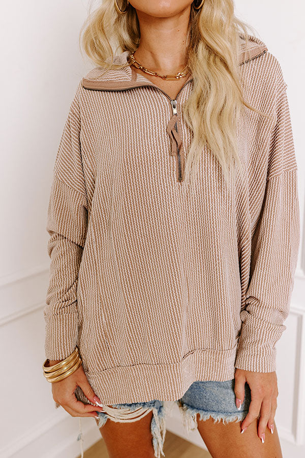 Premium Ribbed Sweatshirt in Warm Taupe - Ultimate Casual Comfort