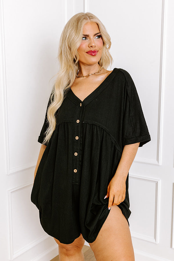 Ultimate Comfy Chic Button Down Romper - Black Curves | Effortless Summer Style