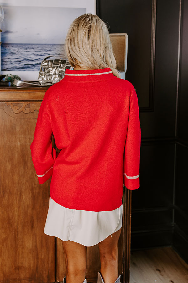 Premium Shimmer Knit Sweater in Red