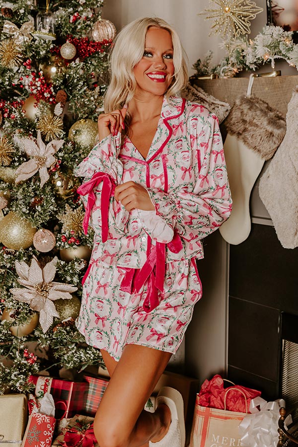 Premium Christmas Dreaming Satin Pajama Top - Light Pink Elegance