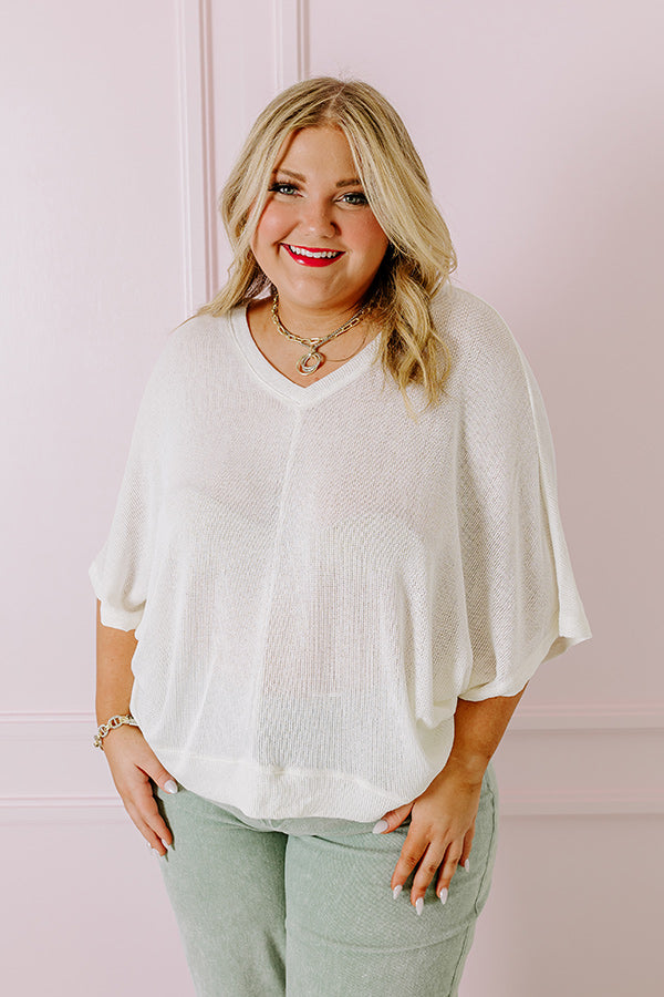 Premium Ivory Curves Knit Shift Top - Effortless Elegance