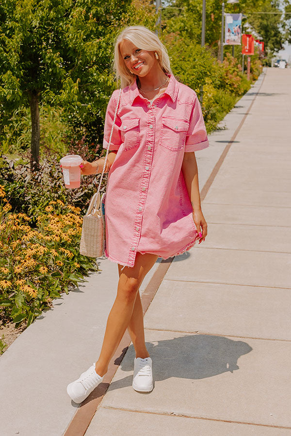 Premium Urban Edge Denim Mini Dress - Pink
