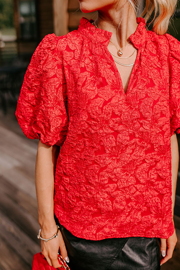 Premium Holiday Jacquard Party Top - Red