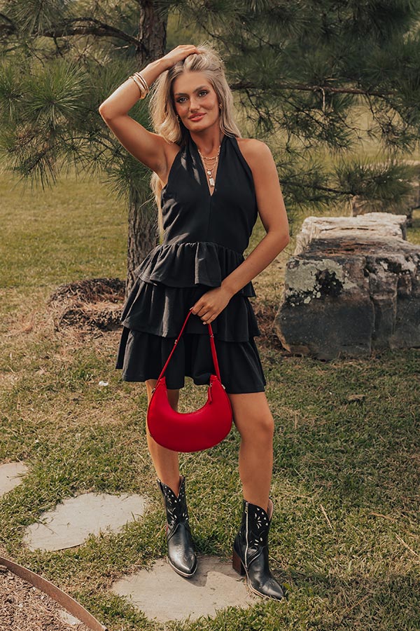 Ultimate Romantic Ruffle Mini Dress in Black - Writing Love Notes
