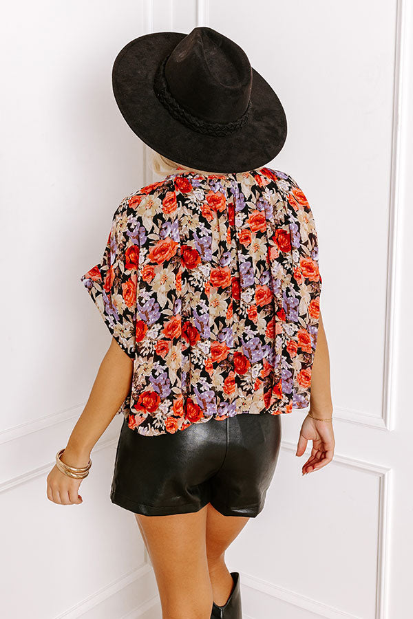 Premium Floral Chiffon Blouse - Black