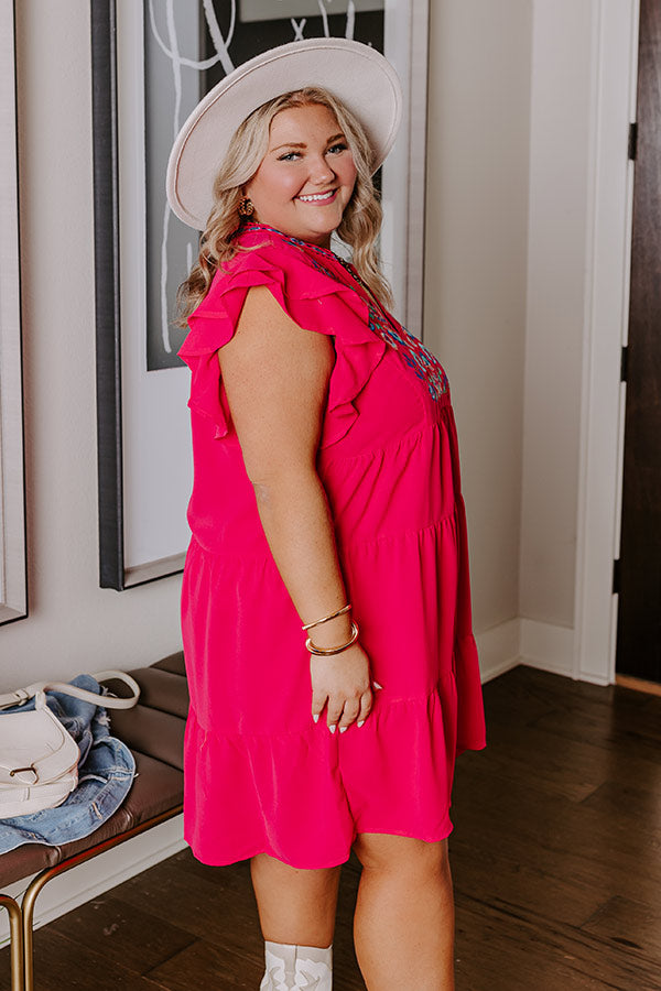 Premium Hidden Bungalow Embroidered Dress - Hot Pink Curves