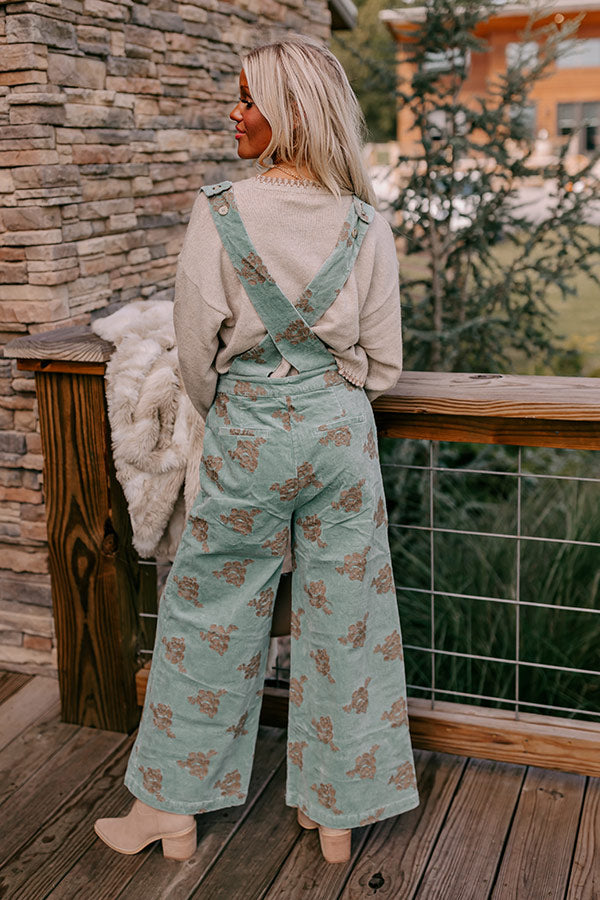 Premium Mint Corduroy Jumpsuit with Embroidered Detail