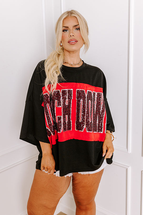 Ultimate Game Day Sequin Oversized Tee - Touch Down Black Curves