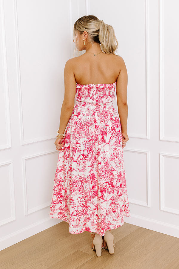 Premium Tropical Veranda Midi Dress in Rose