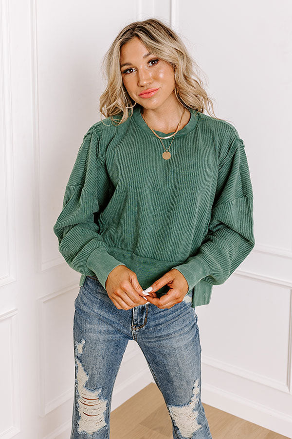 Premium Cedar Creek Waffle Knit Top - Hunter Green