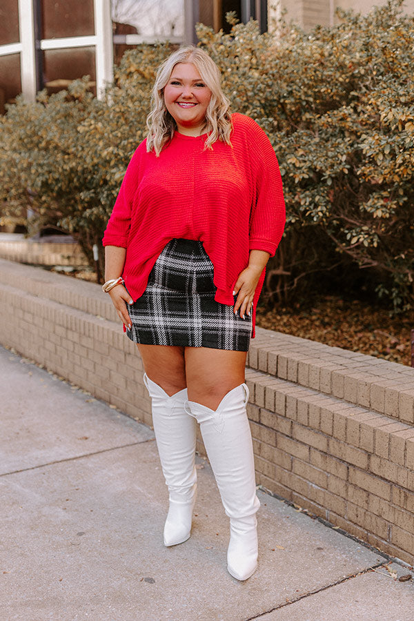 Premium Waffle Knit V-Neck Top - Game Day Essential in Red Curves