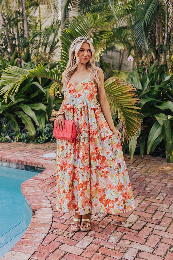 Premium Tropical Shoreline Ruffle Maxi Dress