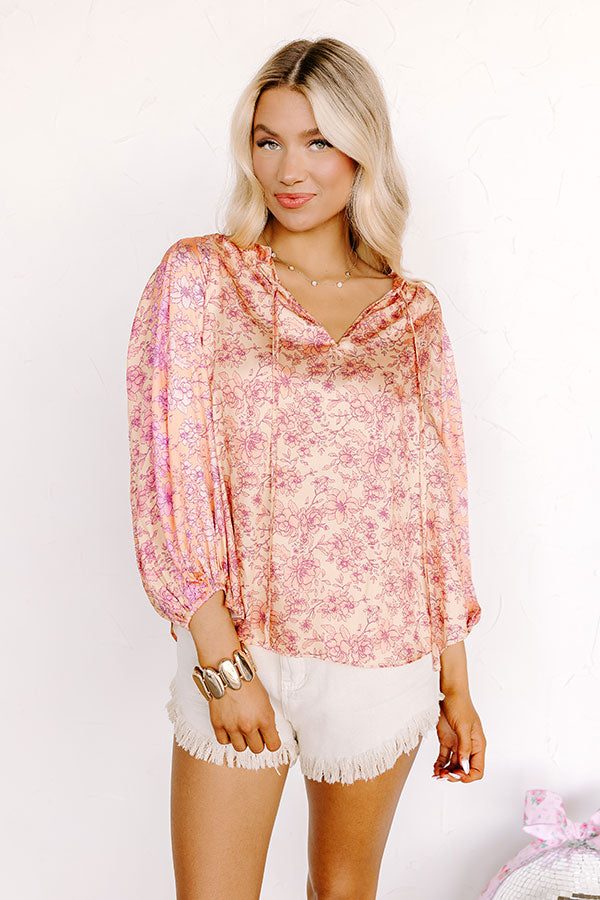 Premium Serene Garden Satin Shift Top - Floral Elegance