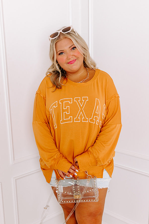 Premium Texas Embroidered Oversized Top - Rust Curves Edition