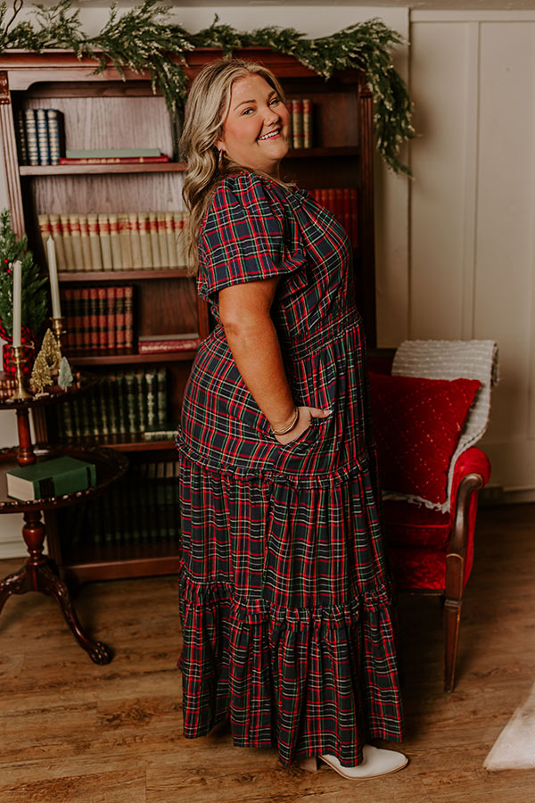 Premium Polished Perfection Plaid Maxi Dress - Navy Curves
