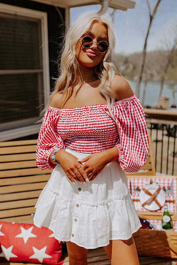 Premium Summer Rhythm Gingham Top - Red & White