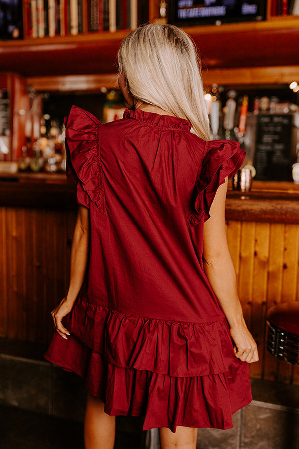 Premium Stadium Glam Ruffle Mini Dress in Maroon