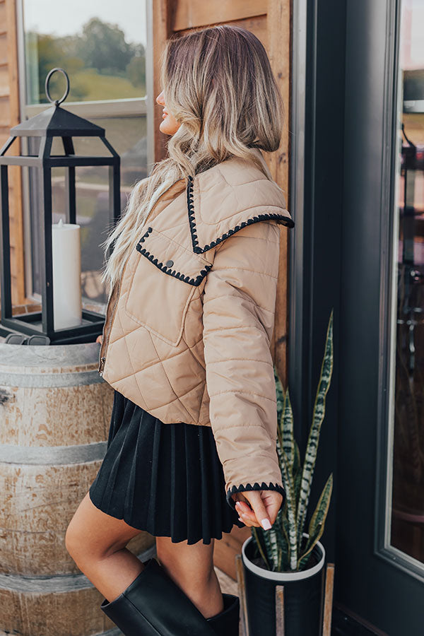 Premium Uptown Girl Quilted Jacket - Khaki Style