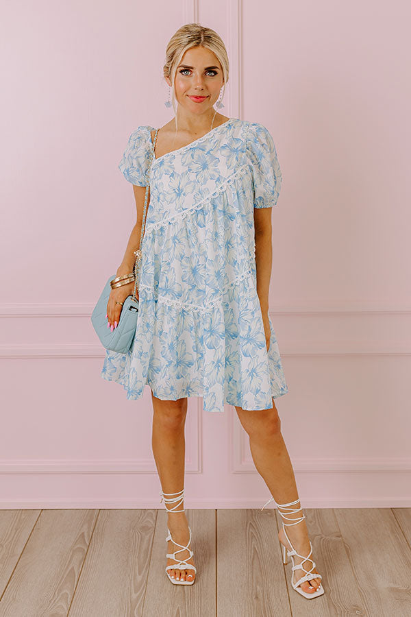 Ultimate Floral Elegance Asymmetrical Mini Dress | Sky Blue